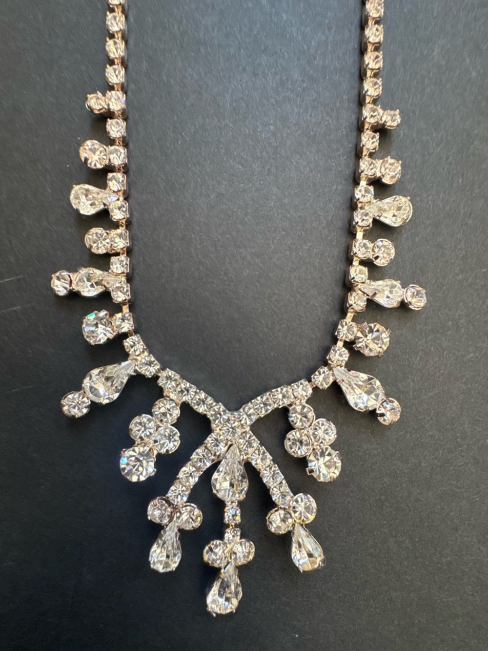 Crystal Teardrop Statement Necklace - Clear Rhinestone Bridal Jewelry